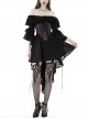 Sexy Black Off The Shoulder Asymmetrical Hem Back Tied Gothic Suspender Princess Sleeve Dress