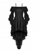 Sexy Black Off The Shoulder Asymmetrical Hem Back Tied Gothic Suspender Princess Sleeve Dress