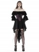 Sexy Black Off The Shoulder Asymmetrical Hem Back Tied Gothic Suspender Princess Sleeve Dress
