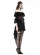 Sexy Black Off The Shoulder Asymmetrical Hem Back Tied Gothic Suspender Princess Sleeve Dress