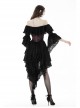 Sexy Black Off The Shoulder Asymmetrical Hem Back Tied Gothic Suspender Princess Sleeve Dress