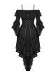 Sexy Black Off The Shoulder Asymmetrical Hem Back Tied Gothic Suspender Princess Sleeve Dress