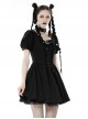 Black Simple Chest Eyelet Tied With Japanese Button And Exquisite Lace Neckline Punk Style Short Sleeved Dress