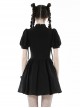 Black Simple Chest Eyelet Tied With Japanese Button And Exquisite Lace Neckline Punk Style Short Sleeved Dress