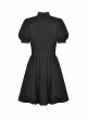 Black Simple Chest Eyelet Tied With Japanese Button And Exquisite Lace Neckline Punk Style Short Sleeved Dress
