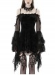Sexy Black Velvet Patchwork Mesh Trumpet Long Sleeved Gothic Off The Shoulder Dress