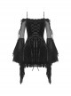 Sexy Black Velvet Patchwork Mesh Trumpet Long Sleeved Gothic Off The Shoulder Dress
