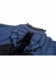 Black And Blue Woven Striped Ruffle Collar Punk Style Short Sleeved Dress