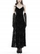 Sexy Black Slightly See Through Rose Print Flocked Gothic Suspender Dress