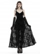 Sexy Black Slightly See Through Rose Print Flocked Gothic Suspender Dress