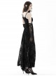 Sexy Black Slightly See Through Rose Print Flocked Gothic Suspender Dress