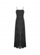 Sexy Black Slightly See Through Rose Print Flocked Gothic Suspender Dress