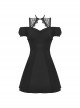 Simple Black Sexy Off Shoulder Personalized Cross Tie Punk Style Off Shoulder Short Sleeved Dress