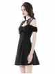 Simple Black Sexy Off Shoulder Personalized Cross Tie Punk Style Off Shoulder Short Sleeved Dress