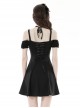 Simple Black Sexy Off Shoulder Personalized Cross Tie Punk Style Off Shoulder Short Sleeved Dress