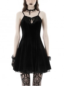 Sexy Black Velvet With Bat Embroidery Pattern On The Back Gothic Suspender Dress