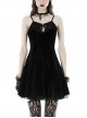 Sexy Black Velvet With Bat Embroidery Pattern On The Back Gothic Suspender Dress