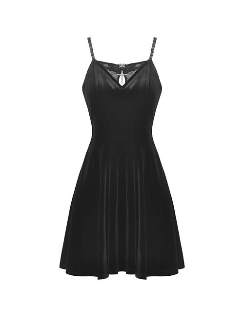 Sexy Black Velvet With Bat Embroidery Pattern On The Back Gothic Suspender Dress