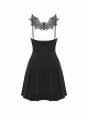 Sexy Black Velvet With Bat Embroidery Pattern On The Back Gothic Suspender Dress