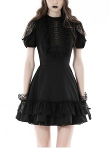 Dark Sexy Black Lace Front Hollow Gothic Style Slim Dress