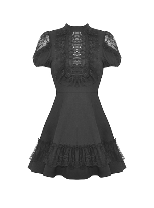Dark Sexy Black Lace Front Hollow Gothic Style Slim Dress