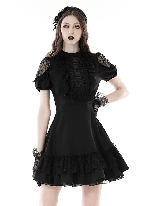 Dark Sexy Black Lace Front Hollow Gothic Style Slim Dress