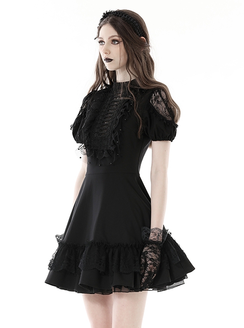 Dark Sexy Black Lace Front Hollow Gothic Style Slim Dress