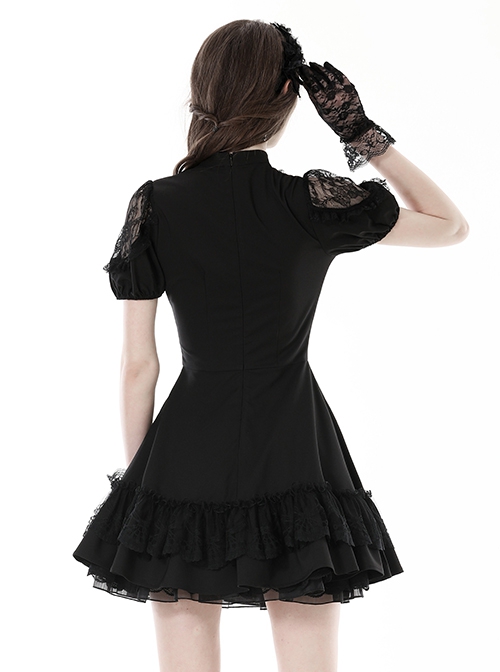 Dark Sexy Black Lace Front Hollow Gothic Style Slim Dress