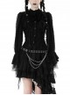 Black Striped Raw Edge Ribbon Ruffle Collar Gothic Style Long Sleeved Shirt