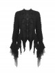 Black Striped Raw Edge Ribbon Ruffle Collar Gothic Style Long Sleeved Shirt