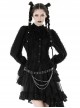 Black Striped Raw Edge Ribbon Ruffle Collar Gothic Style Long Sleeved Shirt
