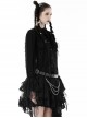 Black Striped Raw Edge Ribbon Ruffle Collar Gothic Style Long Sleeved Shirt