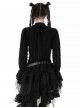 Black Striped Raw Edge Ribbon Ruffle Collar Gothic Style Long Sleeved Shirt