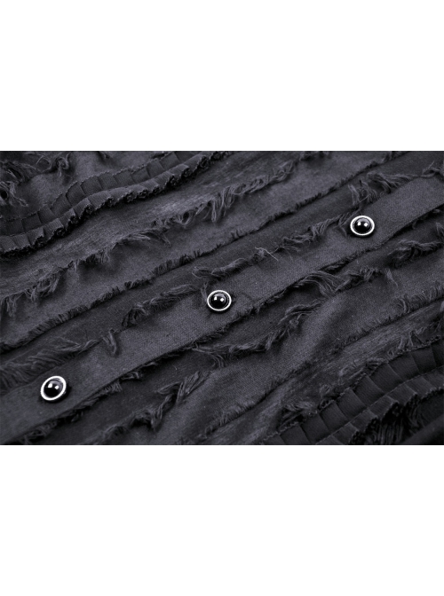 Black Striped Raw Edge Ribbon Ruffle Collar Gothic Style Long Sleeved Shirt