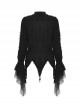 Black Striped Raw Edge Ribbon Ruffle Collar Gothic Style Long Sleeved Shirt