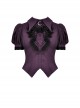 Slim And Sexy Purple Fake Lapel Moon Decorated Gothic Short Sleeved Shirt