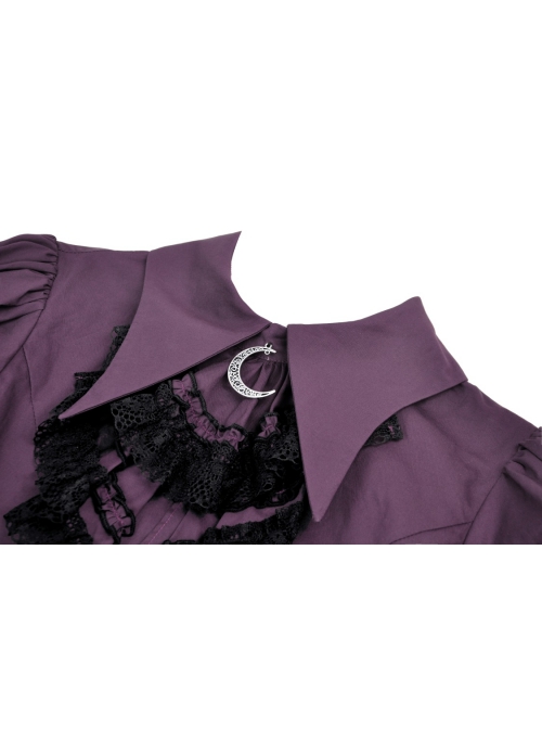 Slim And Sexy Purple Fake Lapel Moon Decorated Gothic Short Sleeved Shirt