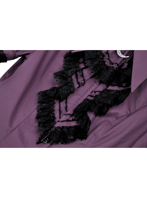 Slim And Sexy Purple Fake Lapel Moon Decorated Gothic Short Sleeved Shirt
