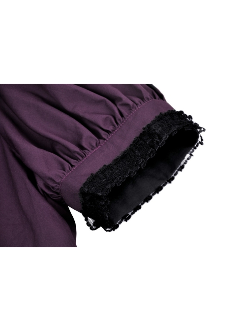 Slim And Sexy Purple Fake Lapel Moon Decorated Gothic Short Sleeved Shirt