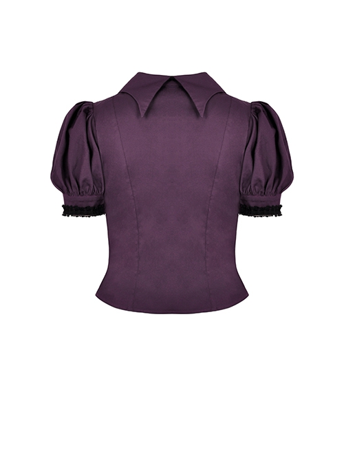 Slim And Sexy Purple Fake Lapel Moon Decorated Gothic Short Sleeved Shirt