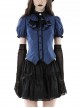 Black And Blue Striped Ruffle Collar Slim Fit Gothic Short Sleeved Shirt