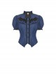 Black And Blue Striped Ruffle Collar Slim Fit Gothic Short Sleeved Shirt