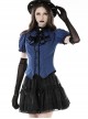 Black And Blue Striped Ruffle Collar Slim Fit Gothic Short Sleeved Shirt