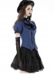 Black And Blue Striped Ruffle Collar Slim Fit Gothic Short Sleeved Shirt
