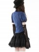 Black And Blue Striped Ruffle Collar Slim Fit Gothic Short Sleeved Shirt