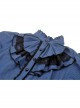 Black And Blue Striped Ruffle Collar Slim Fit Gothic Short Sleeved Shirt