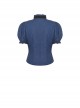 Black And Blue Striped Ruffle Collar Slim Fit Gothic Short Sleeved Shirt