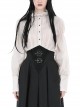 Simple White Linen Loose Chest Vertical Stripe Gothic Style Puff Sleeve Shirt