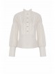 Simple White Linen Loose Chest Vertical Stripe Gothic Style Puff Sleeve Shirt