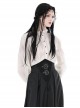 Simple White Linen Loose Chest Vertical Stripe Gothic Style Puff Sleeve Shirt